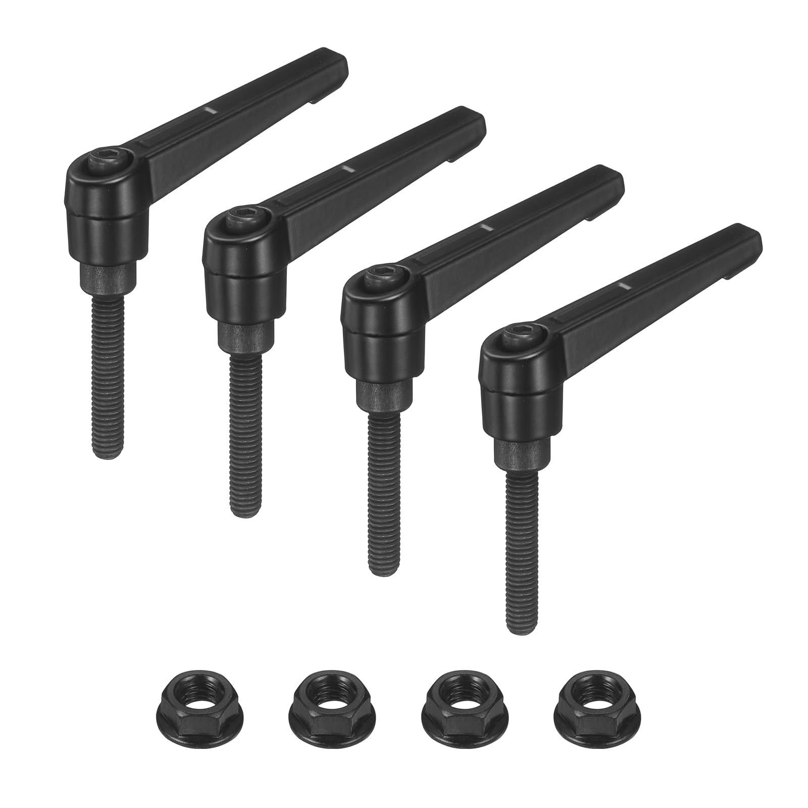 sourcing map 4Pcs Adjustable Clamping Lever Handles, M6x32mm Zinc Alloy Male Thread Stud Knobs with Nuts Quick Release Bolt Rotating Screw Handles for Lathes Woodworking, Black