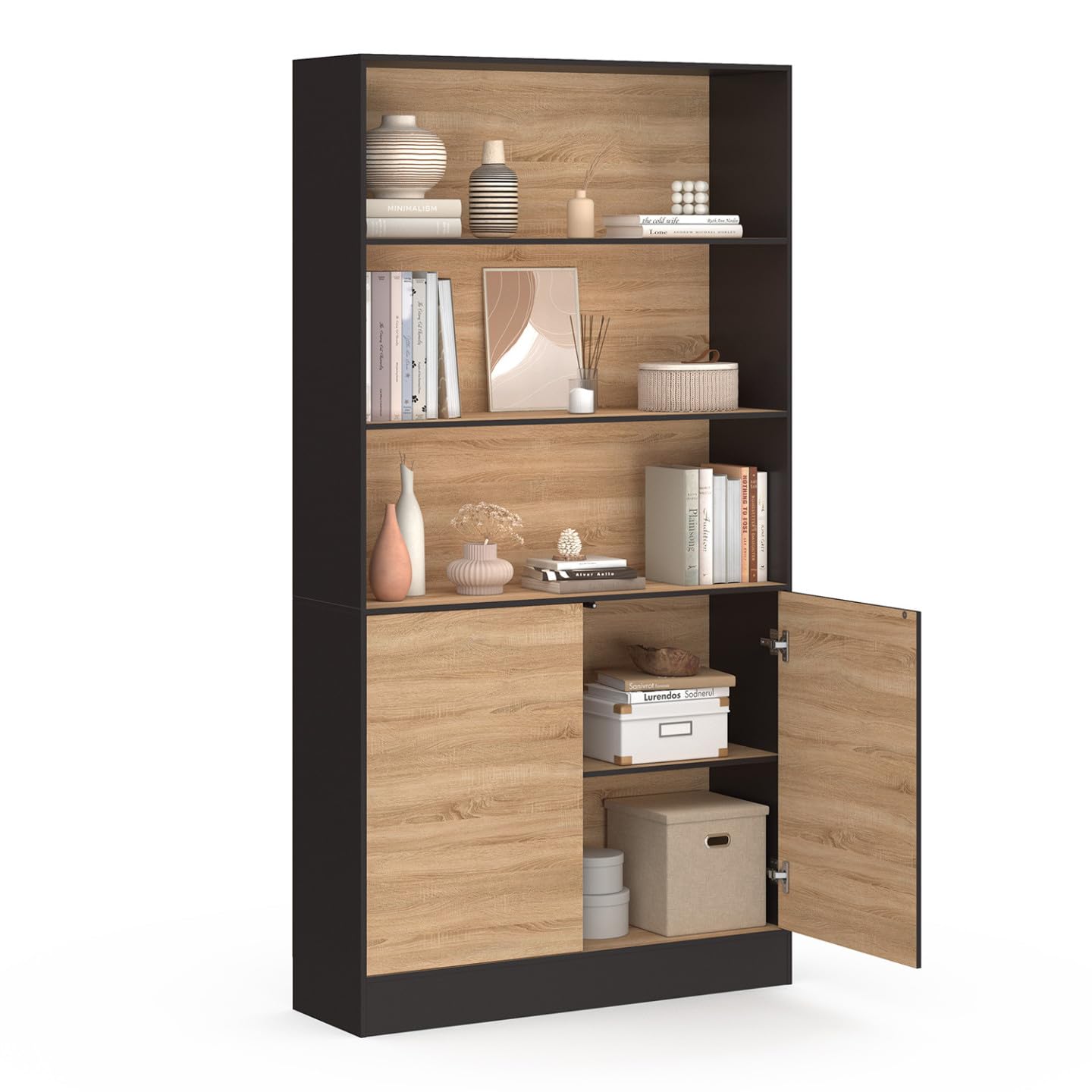 IDMarket - Carla 3 niveles XXL 1 armario negro y efecto madera H.190 cm