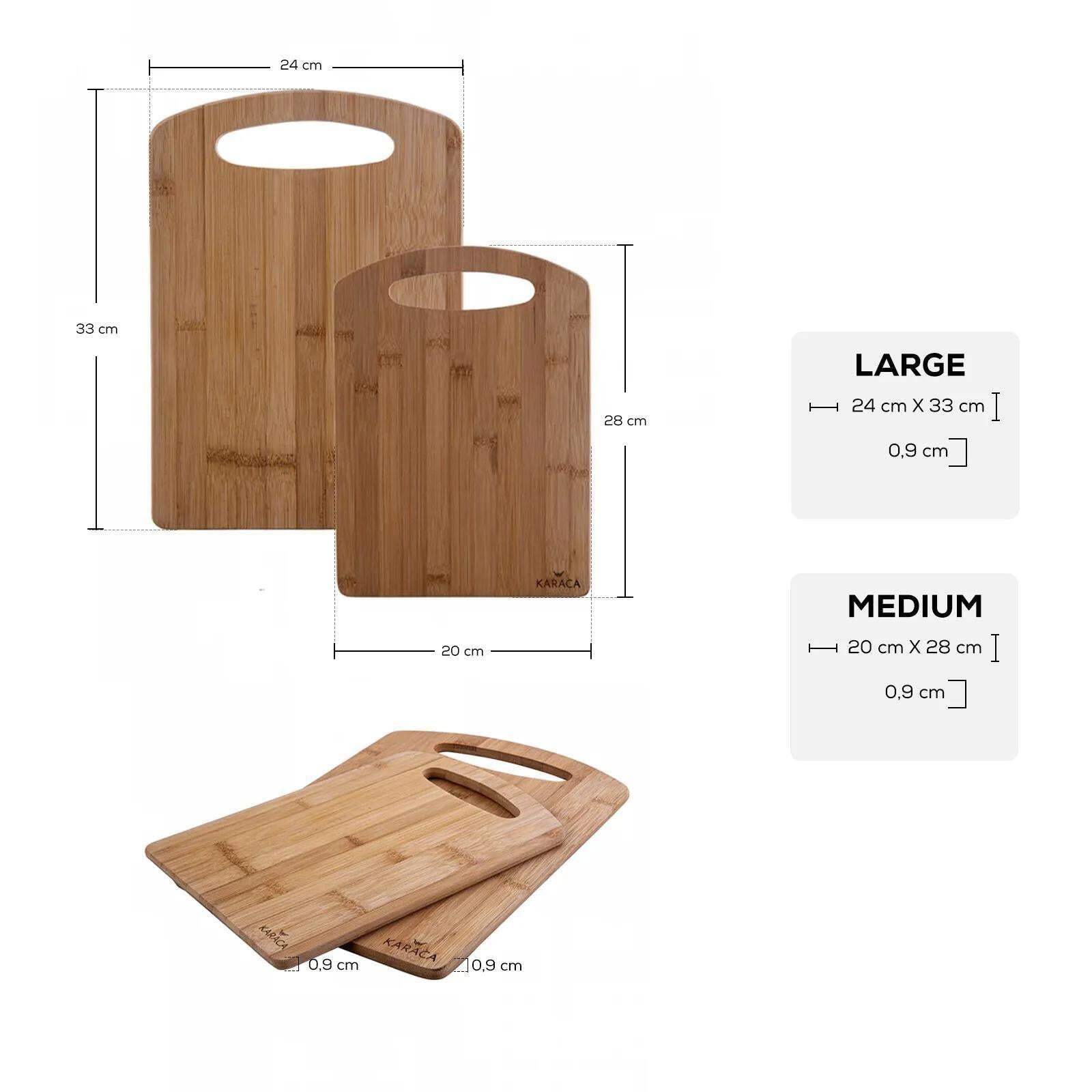 Karaca Stark - Juego de tablas de cortar de bambú, juego de tablas de cortar de madera de 2 piezas para cocina, grande y pequeña