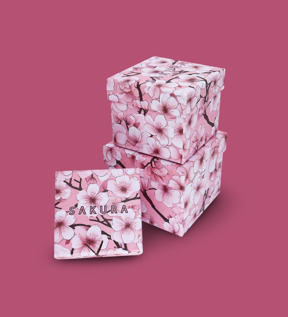 Desenli 3'lü Hediye Kutusu Seti | Mini Kutu Seti (Pembe Sakura)