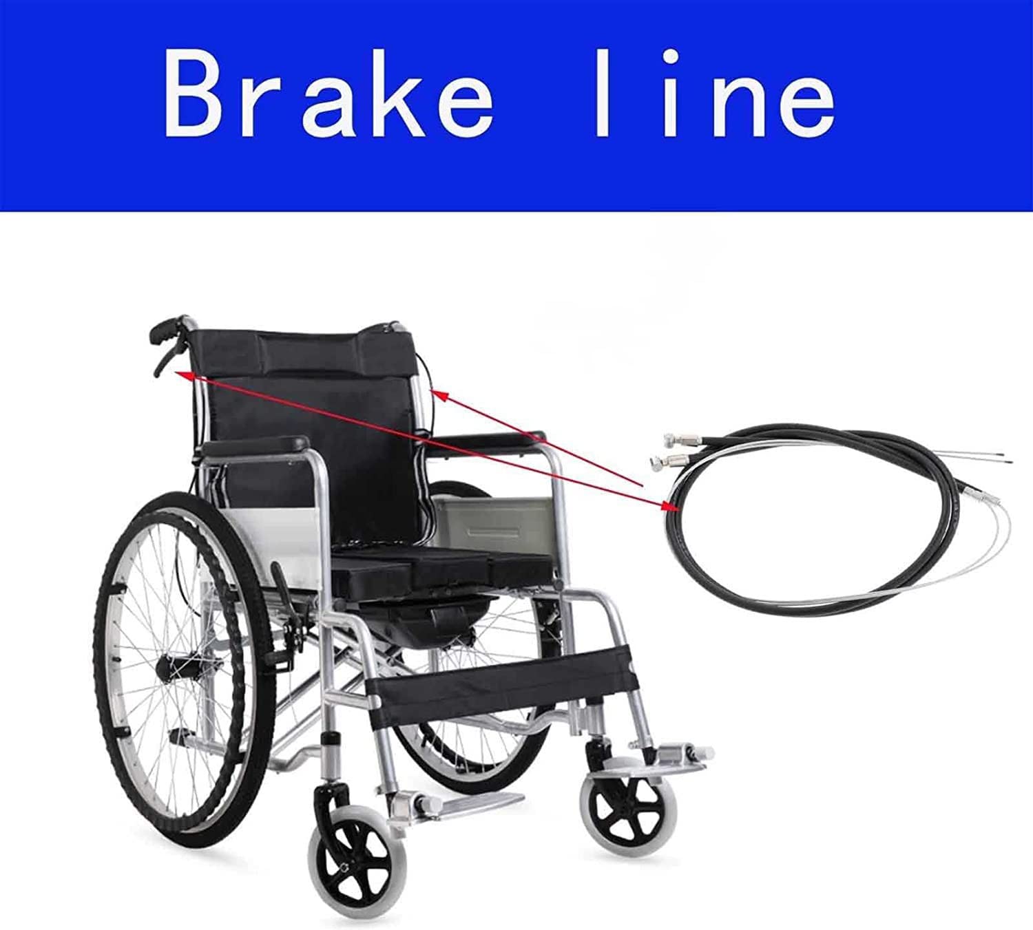 Universal Freno de silla de ruedas, Piezas universales de palancas de freno para sillas de ruedas, con cable de freno y freno de mano, Sistema de frenos Piezas de repuesto para sillas de ruedas