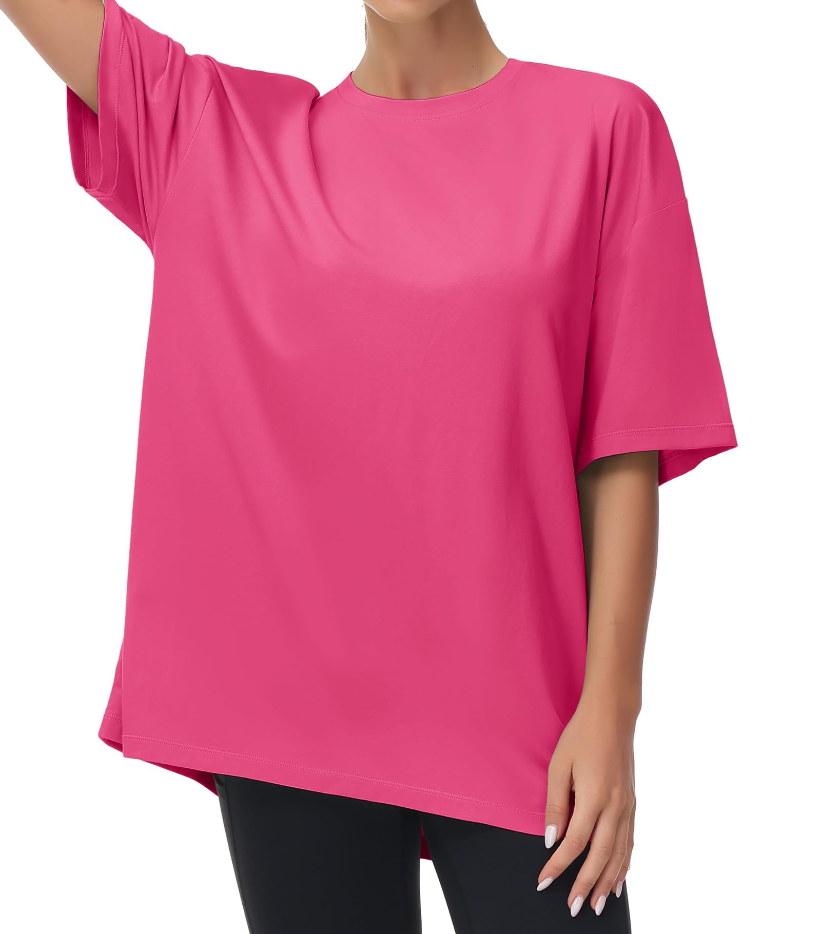 THE GYM PEOPLE Damen Kurzärmeliges mit Rundhalsausschnitt Übergroße T-Shirts Basic Baumwolle Shirts