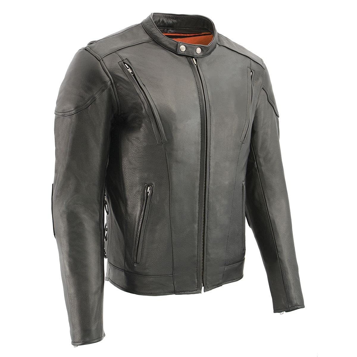 Milwaukee Leather SH1010 Men's 'Scooter' Black Vented Leather Jacket with Side Laces - Medium