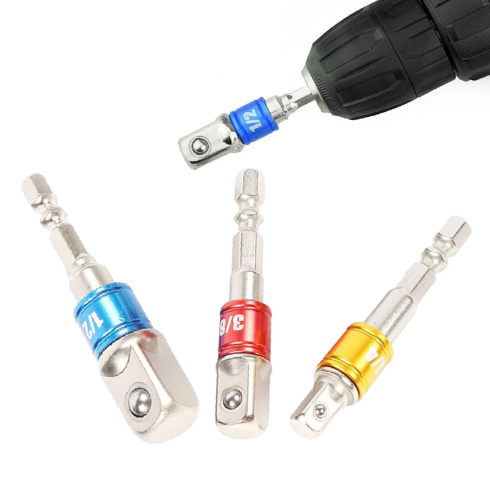 【SensaBliss】ソケットアダプターセット 3本組 六角軸 1/4"・3/8"・1/2"差込角変換 インパクトドライバー・電動ドリル対応 クロムバナジウム鋼製 ソケットビット変換アダプター DIY・修理・家庭用工具