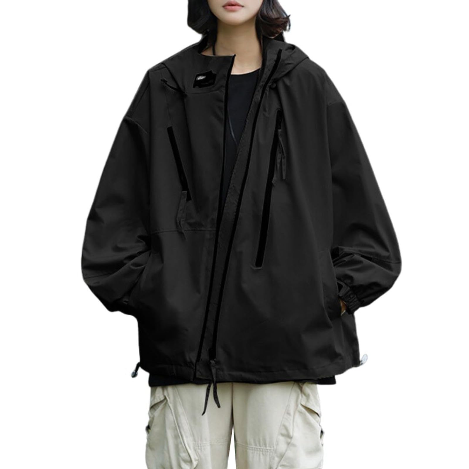 Generisch Chubasquero para mujer, ligero, de invierno, para exteriores, de montaña, color puro, suelto, grande, para tiempo libre, a prueba de viento, para montañismo, para senderismo, chaqueta de
