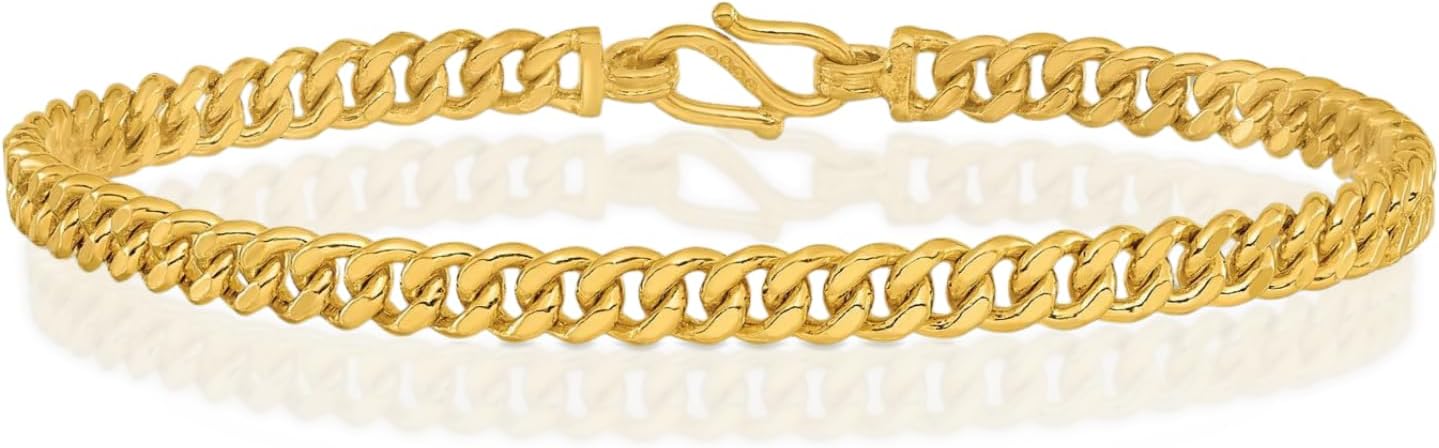 IceCarats 24K Solid Yellow Gold 5mm Thick Curb Chain Cuban Link Bracelet Polished