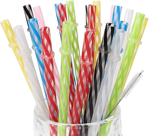 25 Pieces Reusable Plastic Straws. BPA-Free, 9 Inch Long Drinking Transparent Straws Fit for Mason Jar, Yeti Tumbler, Cleaning Brush Included