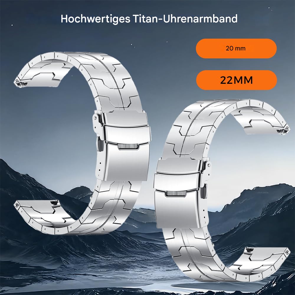 Bracelet de montre en titane de 20 mm compatible avec Galaxy Watch 6 Classic 43 mm/47 mm/5 Pro 45 mm/4 Classic 46 mm, bracelet en métal 22 mm compatible avec Samsung Watch 46 mm/3 45 mm, Fenix