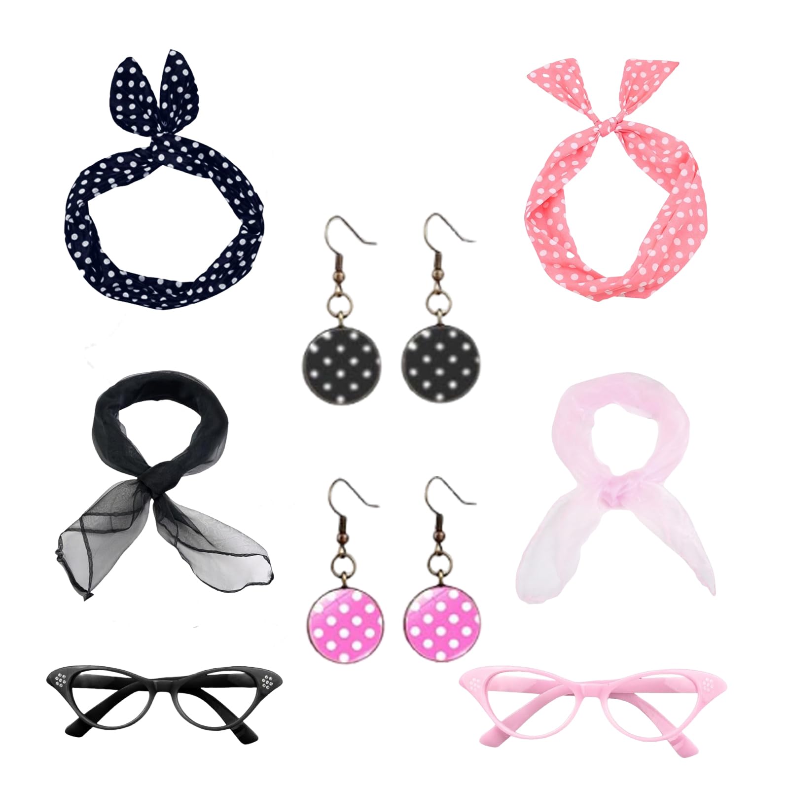 DtgEcd 8 Piece Set Pink Ladies, Pink Lady Fancy For Women, Grease Fancy Dress Women, 50s Fancy Dress Retro Accessories Set, For Girl Women Retro Party Decor(Pink, Black)