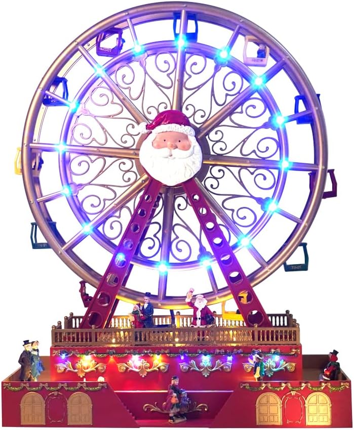 Christmas Rotating Ferris Wheel with LED Lights, 18" Big Christmas Animated Decorations, Creates Festive Atmosphere 1-red