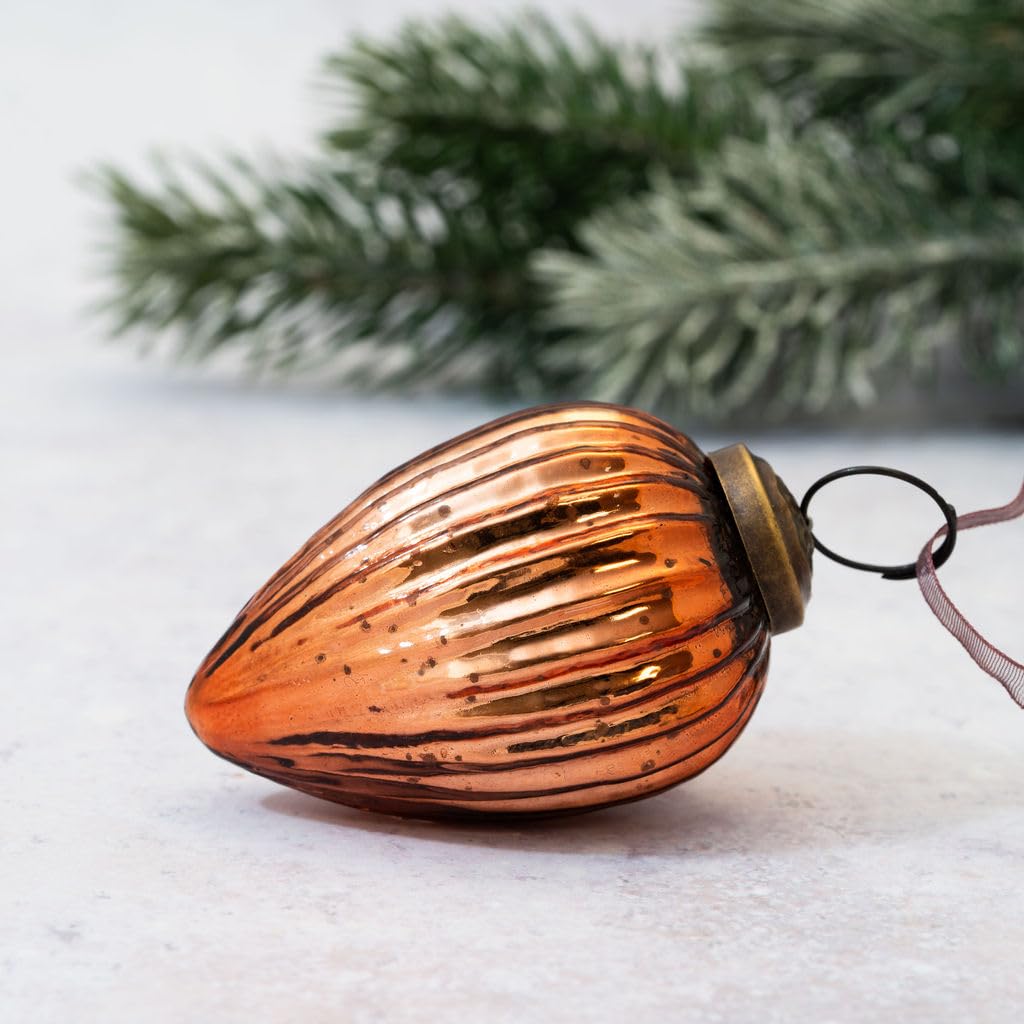 Arthur Cameron – Small 2" Crackle Glass Pinecone Ornaments – Hand-Blown Small Christmas Tree Decorations for Traditional Christmas Trees & Winter Wonderland Displays (Russet)