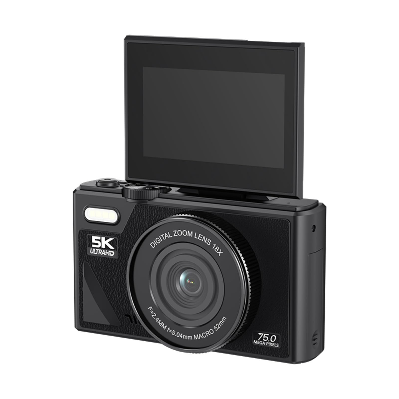 EMEBAY Fotocamera Digitale, Compatta 5K 75MP con scheda da 64 GB | Fotocamere selfie per fotografia, zoom 18X/videocamera Vlog/schermo flip da 3 pollici/anti-shake, videocamera