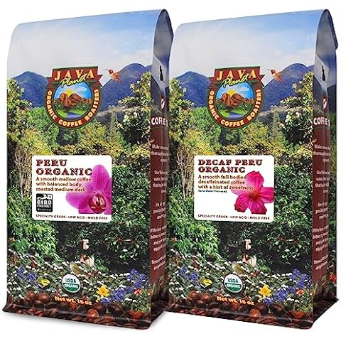 Java Planet Organic Coffee Half Caff Set - Single Origin Fair Trade Certified Peru in Caff & Decaf - Water Processed Cover