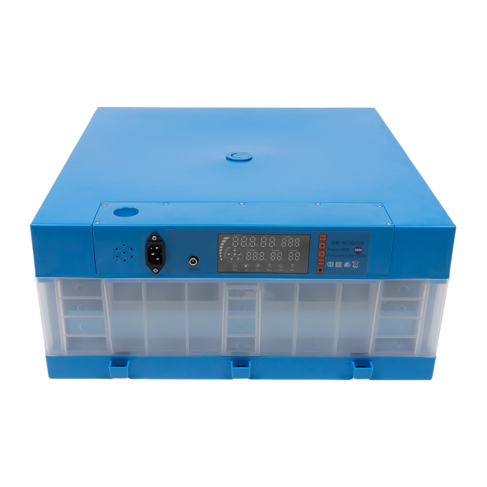 Brutautomat Vollautomatisch 80W 0-99℃ Brutkasten Hühner mit Sprühflasche, Futterautomat, Wasserzufuhr, Wasserinjektionsflasche, Ei-Feuerzeug, 48*48*21cm Inkubator Hühner für Enten, Gänse, Wachtel