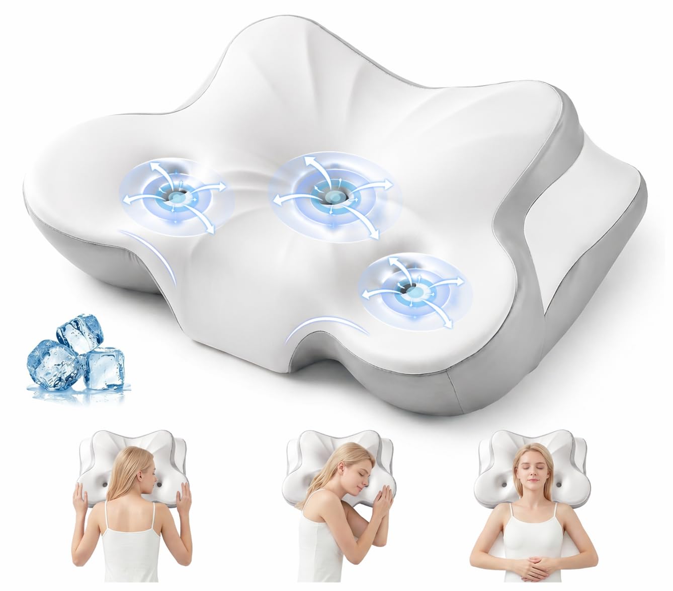 MoonLull Orthopedic Memory Foam Pillow for Neck & Shoulder Pain Relief - Firm Cervical Support for Side & Back Sleepers, Anti-Snore Ergonomic Design with Cooling Washable Cover(Silver)