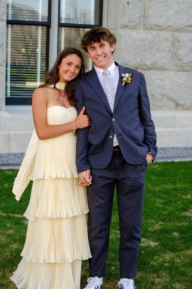 Strapless Bridesmaid Dress with Scarf Long Chiffon Ruched Tiered Maxi Dress Formal for Women NA1914