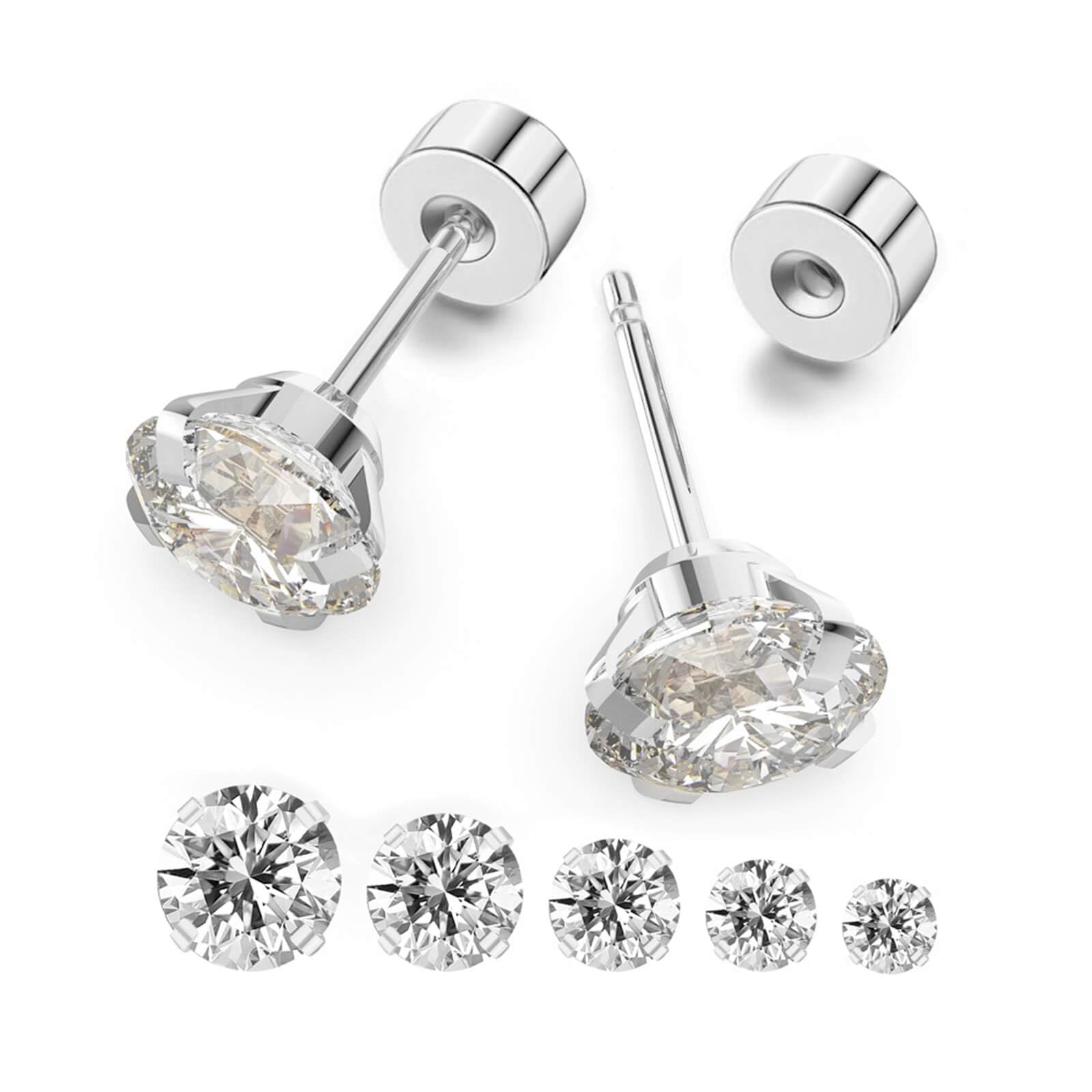 5 Pairs Threadless Flat Back Stud Earrings for Women Men,Cubic Zirconia 3/4/5/6/8mm, Surgical Steel Stud Earrings Sets for Cartilage Helix Tragus Piercing Jewelry