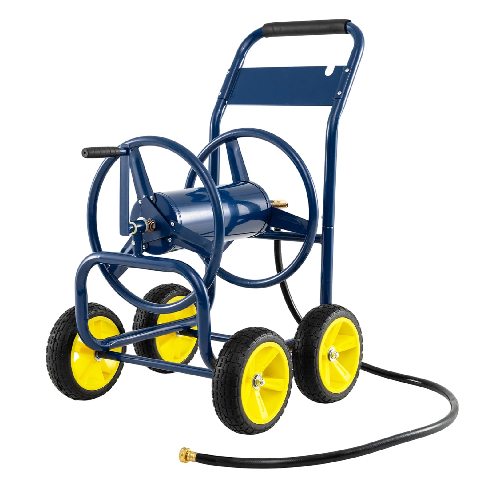 COSTWAY Garden Hose Reel Cart, Metal Hose Trolley with 4 Wheels & Crank Handle, Holds 100m of 16mm or 120m of 13mm Hose, Outdoor Water Hose Carts for Lawn Yard (Navy, 89 x 60 x 98cm)
