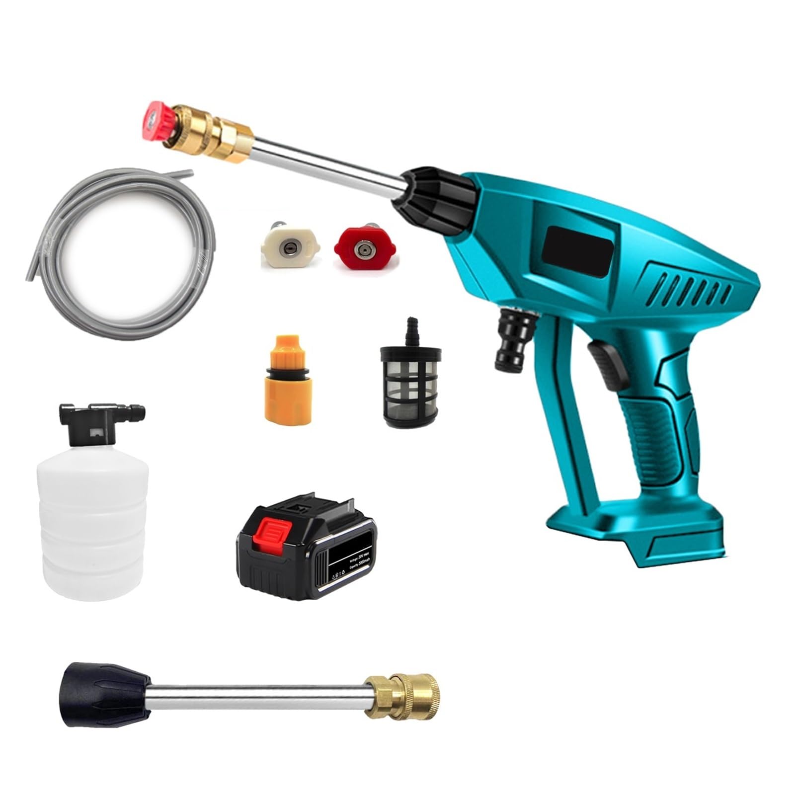 Limpiador De Alta Presión Inalámbrico 30BAR, Pistola Agua Pulverizada, Máquina Limpieza A For Lavado Coches For Batería 18V Potente Chorro A PresióN