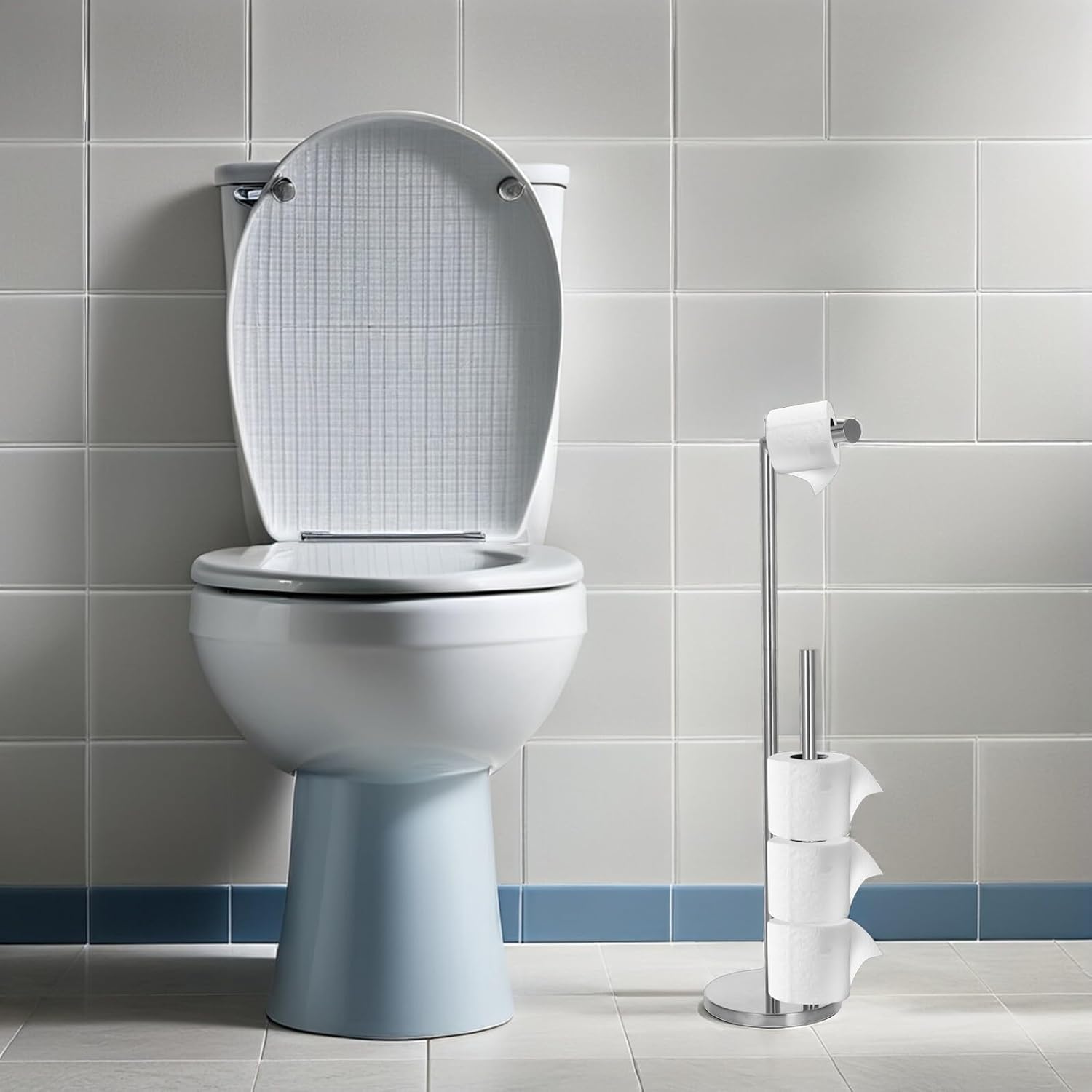 Freestanding Toilet Paper Holder Stand with Vertical Roll Storage, Natural Color 0.8mm Thick Eva Base Bathroom Tissue Organizer for Home Bathroom