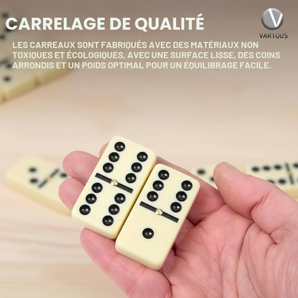 Domino Double 28 Pièces en Boîte en Similicuir, Jeu de Plateau Classique pour Enfants et Adultes