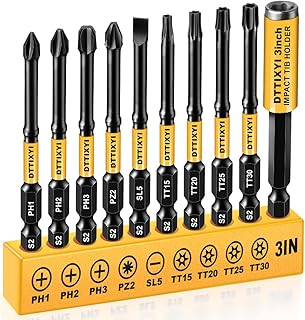 10PCS 3'' Long Magnetic Screwdriver Bits Set: Impact Security Torx Bit T25/T20, Drill Bit Holder & Phillips #1#2#3, Pozidriv SL5, S2 Steel 1/4" Hex Shank for Power Drill & DIY