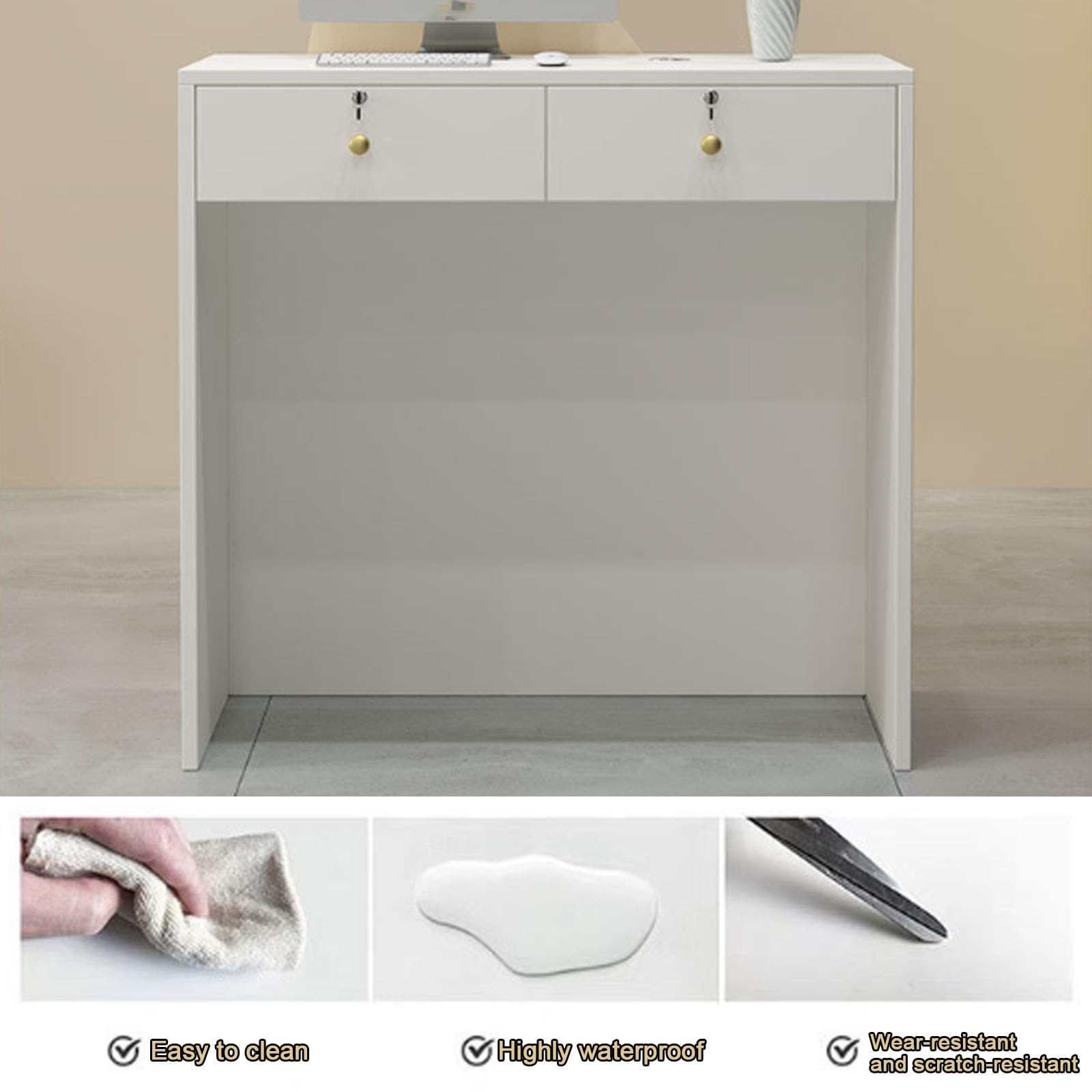 Moderner kleiner Empfangstisch mit abschließbarer Schublade, einfacher Kassenpult für Salon, Lobby und Geschäft, stilvolles Holzdesign, 60 cm Kassierschrank