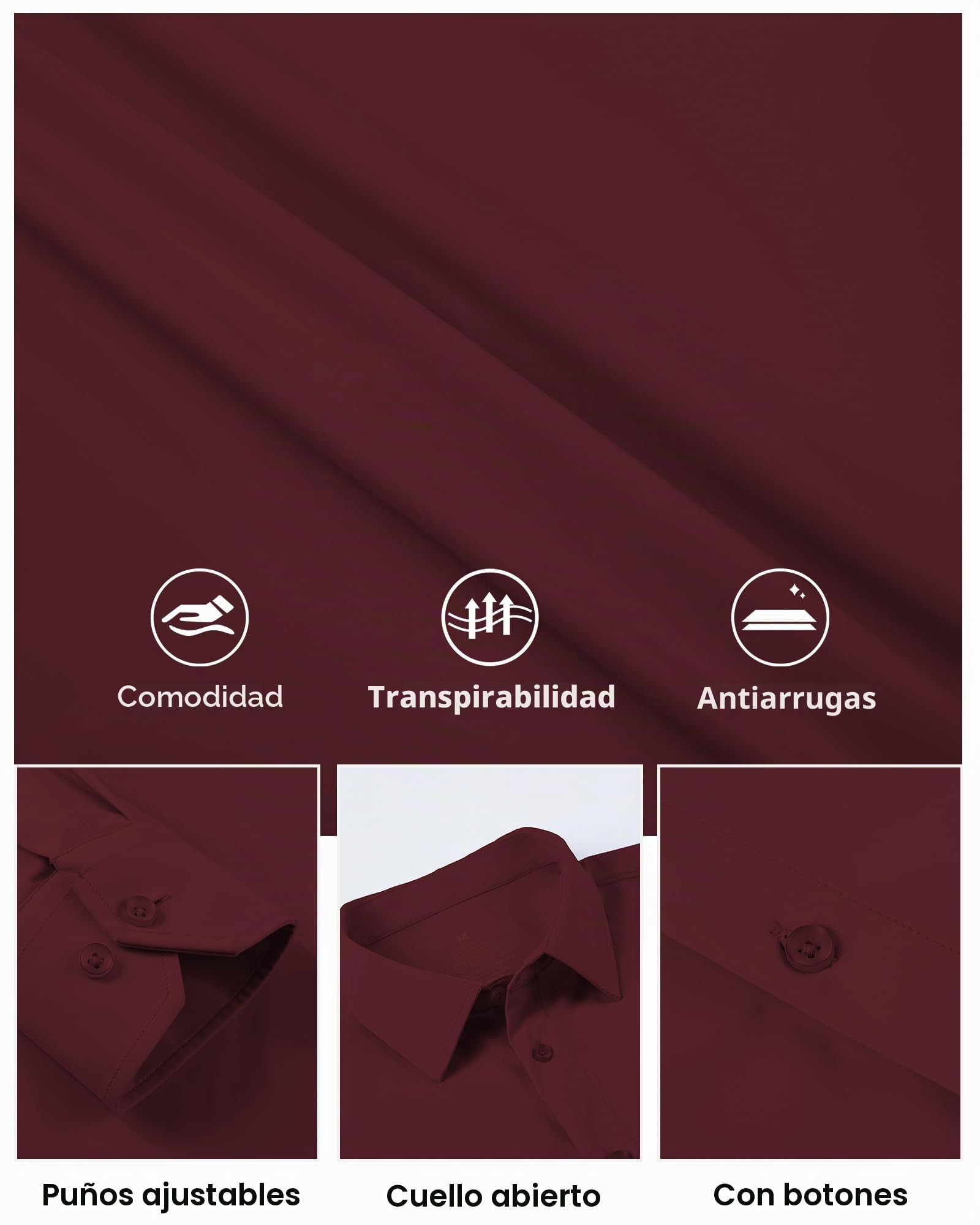 SAMERM Camisa de vestir para hombre, sin arrugas, absorbe la humedad, alta elasticidad, súper suave, casual, con botones