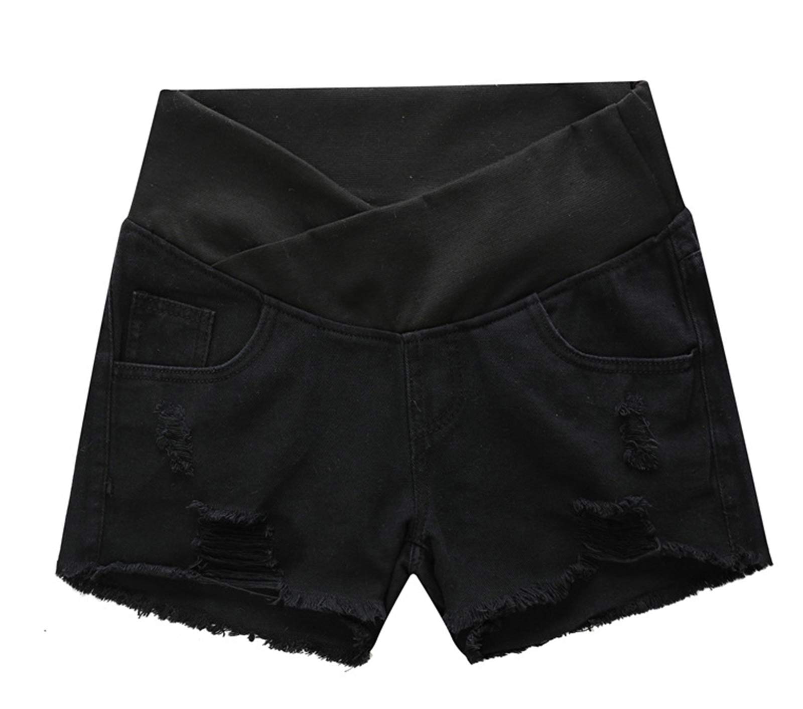 Kewing Women's Black Summer Maternity Shorts - Pregnancy Clothes Denim Shorts Elastic Waist Jeans Shorts For Pregnant