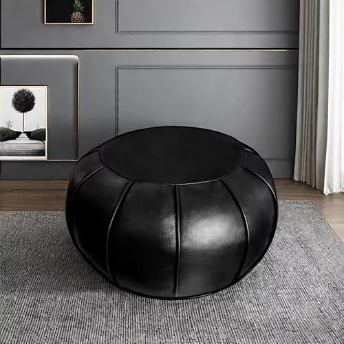 Miniatura 54 de Louis Donné Funda de puf sin relleno, taburete redondo otomano para reposapiés, puf de almacenamiento, puf de piel sintética impermeable, reposapiés