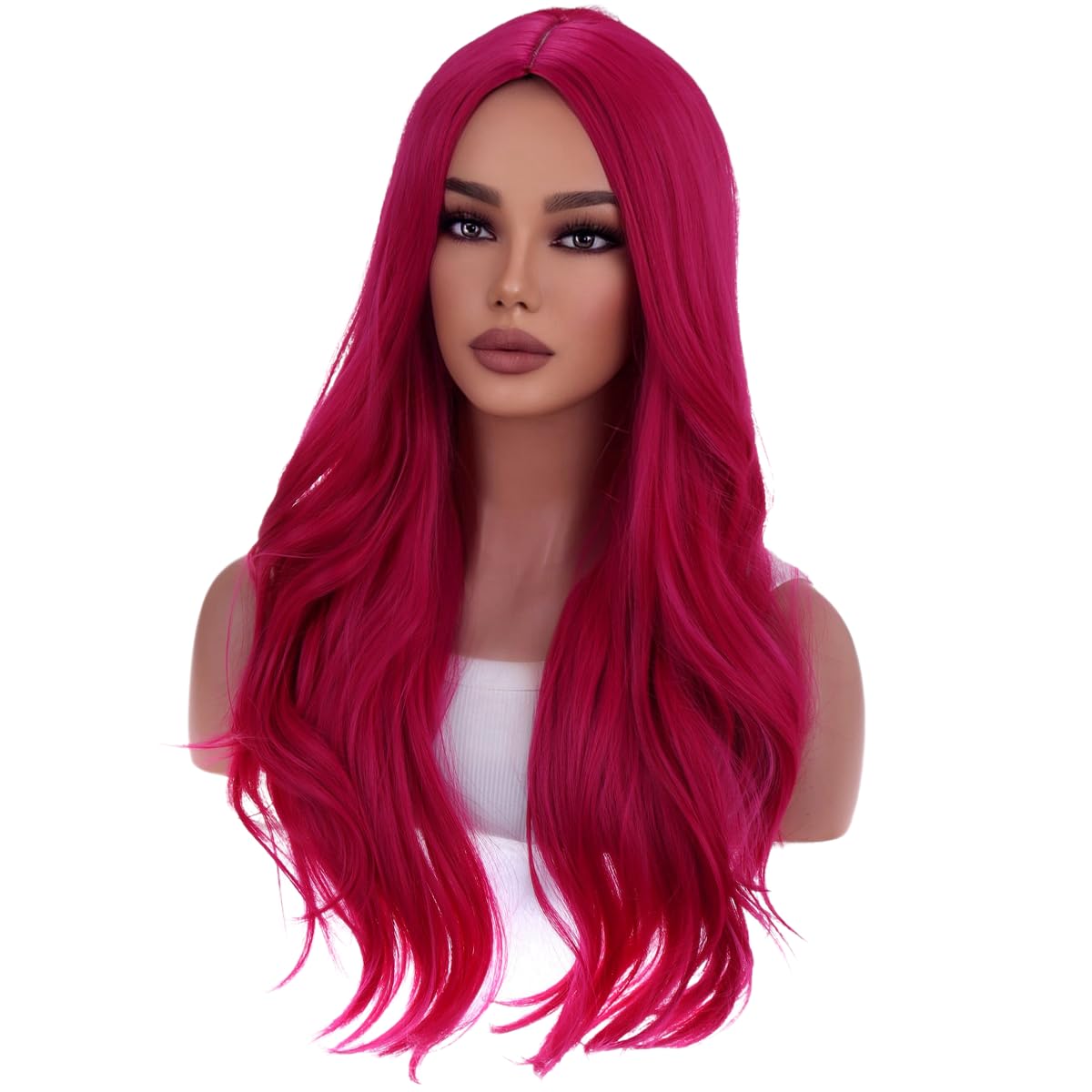 Amazon.com : WTHCOS Hot Pink Wigs for Women Girls Middle  display picture 3