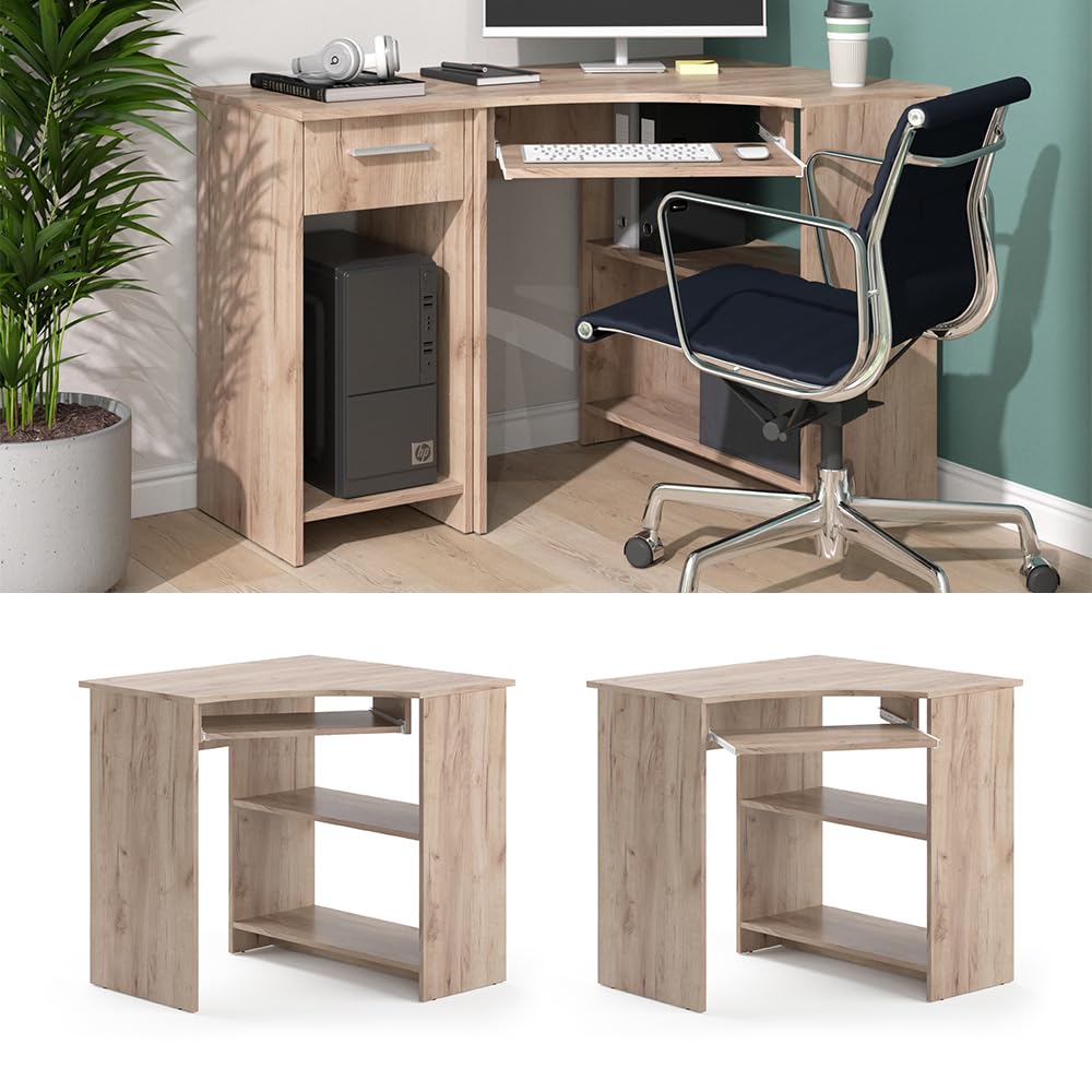 Vicco Bureau d'angle Odin, Sonoma, 83x76cm | avec plateau clavier coulissant et surfaces de rangement