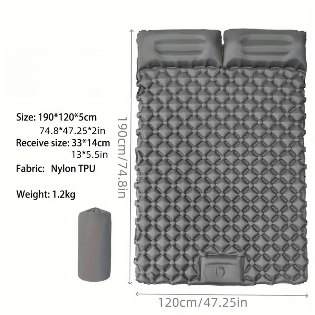 Genma0 Double Sleeping Pad - Self Inflating Extra-Thick for 2 Person with Pillow Built-in Foot Pump Inflatable Sleeping Mat for Backpacking, Hiking, Traveling, Tent, Portable Camping Mat (Blue)