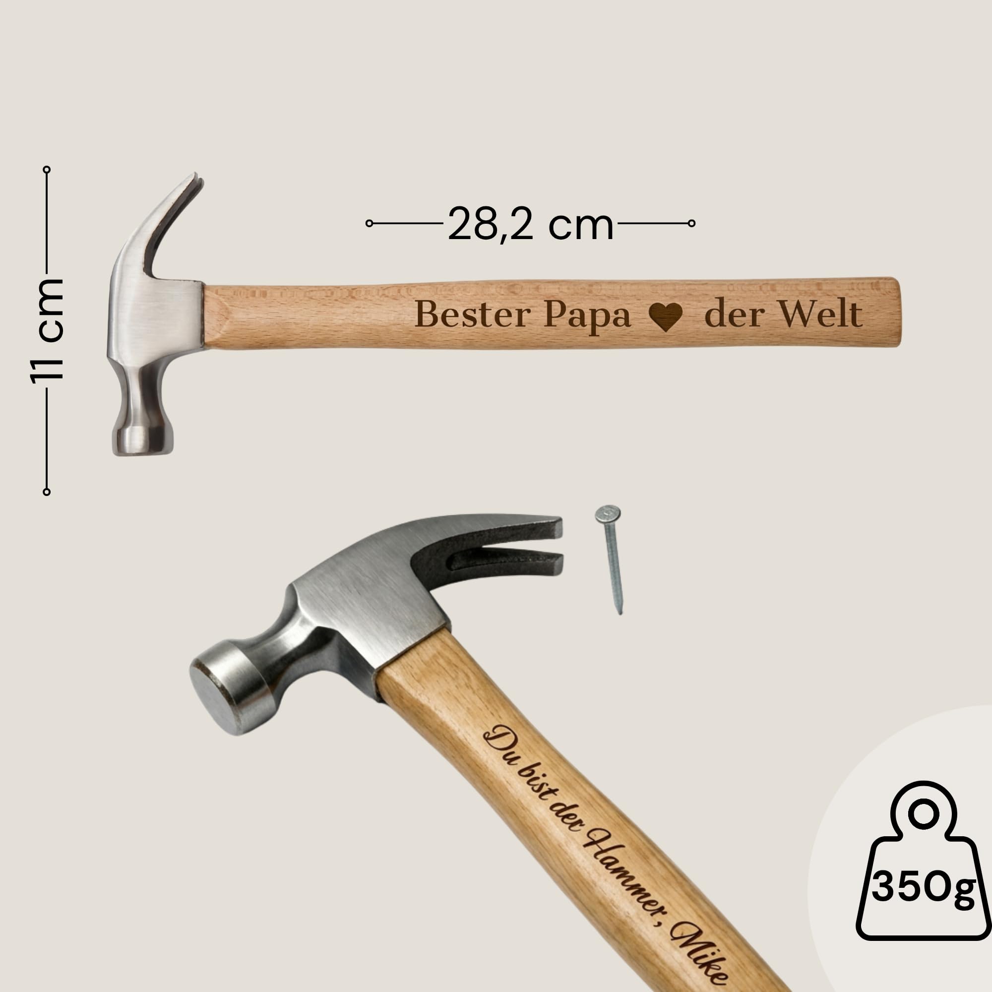 Smarteon Personalisierter Hammer mit Gravur – Hammer personalisiert mit Namen oder Botschaft – Vatertagsgeschenk für Papa, Geschenk für Handwerker, personalisiertes Werkzeug Geschenk