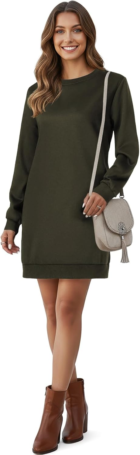 LYANER Women's Sweatshirt Dress Crewneck Long Sleeve Sweat Shirt Loose Fit Mini Dresses with Pockets Army Green Medium - Image 6