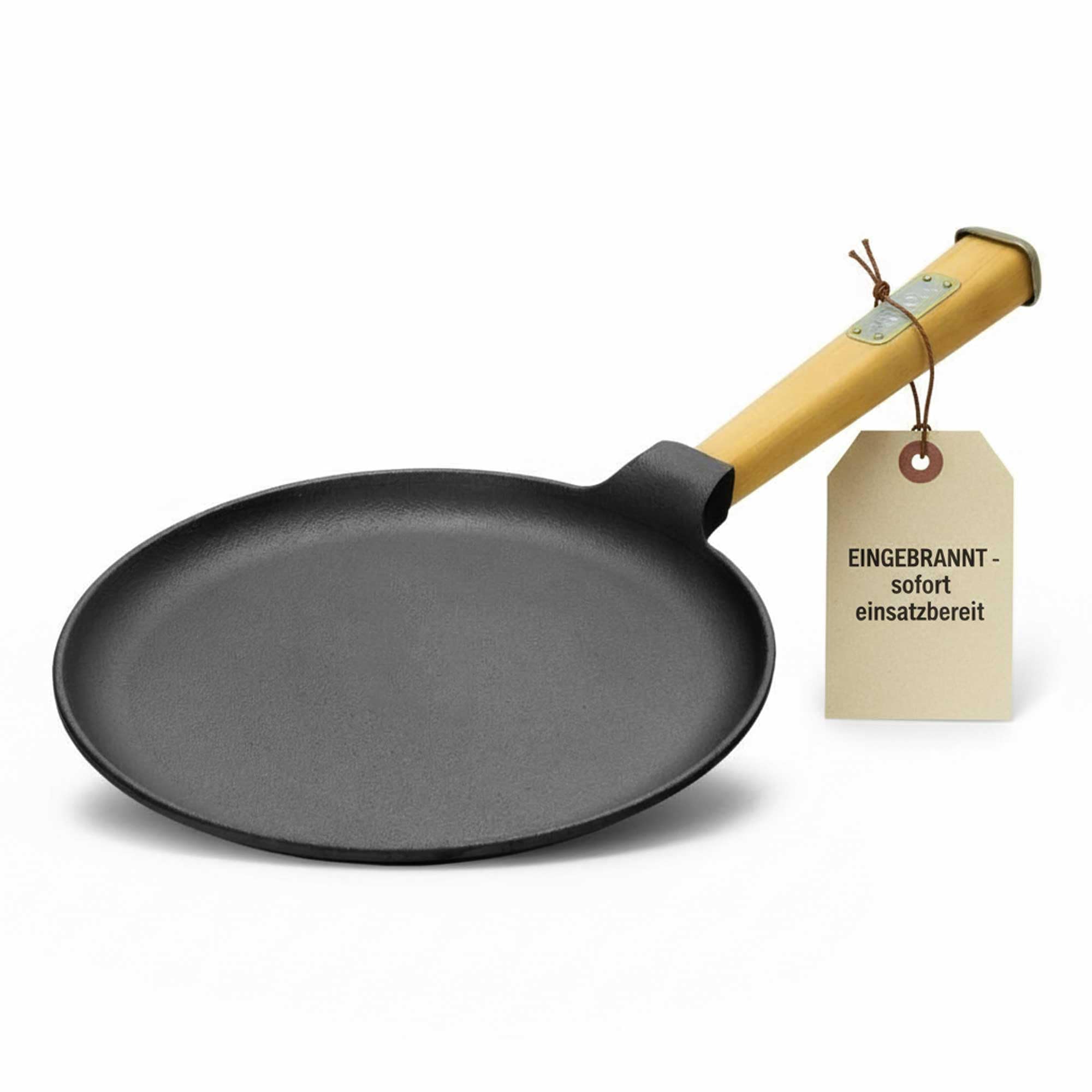 Poêle à crêpes en fonte 24 cm pour induction avec manche bois