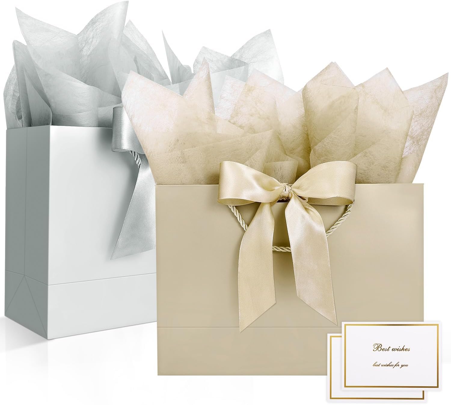 FLUETOOD Gift Bags for Presents, 2pcs Medium Paper Birthday Gift Bags with 2 Cards and 4 Tissue Papers for Women Men Party Wedding Baby Shower and Christmas — image 1