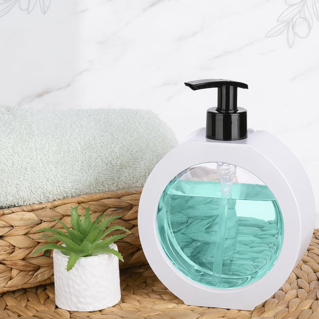 Yuvarlak Şekilli Şık Sıvı Sabunluk & Deterjanlık Sıvı Sabun Haznesi Banyo Sabunluğu Mutfak Deterjanlığı Deterjan Haznesi 350 ml (Krem)