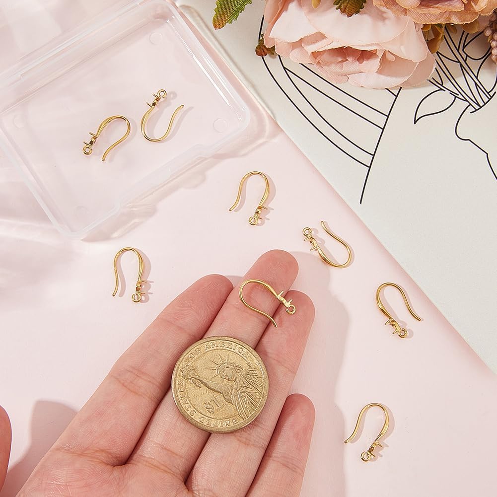 Beebeecraft 1 Box 12Pcs French Earring Hooks 18K Gold Plated 304 Stainless Steel Ear Wires Fish Hooks for 3 x 1mm Half Drilled Beads DIY Earring Jewelry Making
