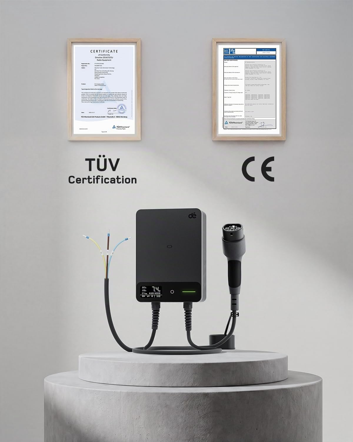 dé Borne de Recharge Véhicules Électrique 7kW avec APP, Câble Type 2 7,5m, RFID, Borne de Recharge 6-32A 230V, Wallbox 7kW avec RCD Type A 30mA AC + 6mA DC, IP54, pour E-208 & Autres BEV/PHEV, Noir
