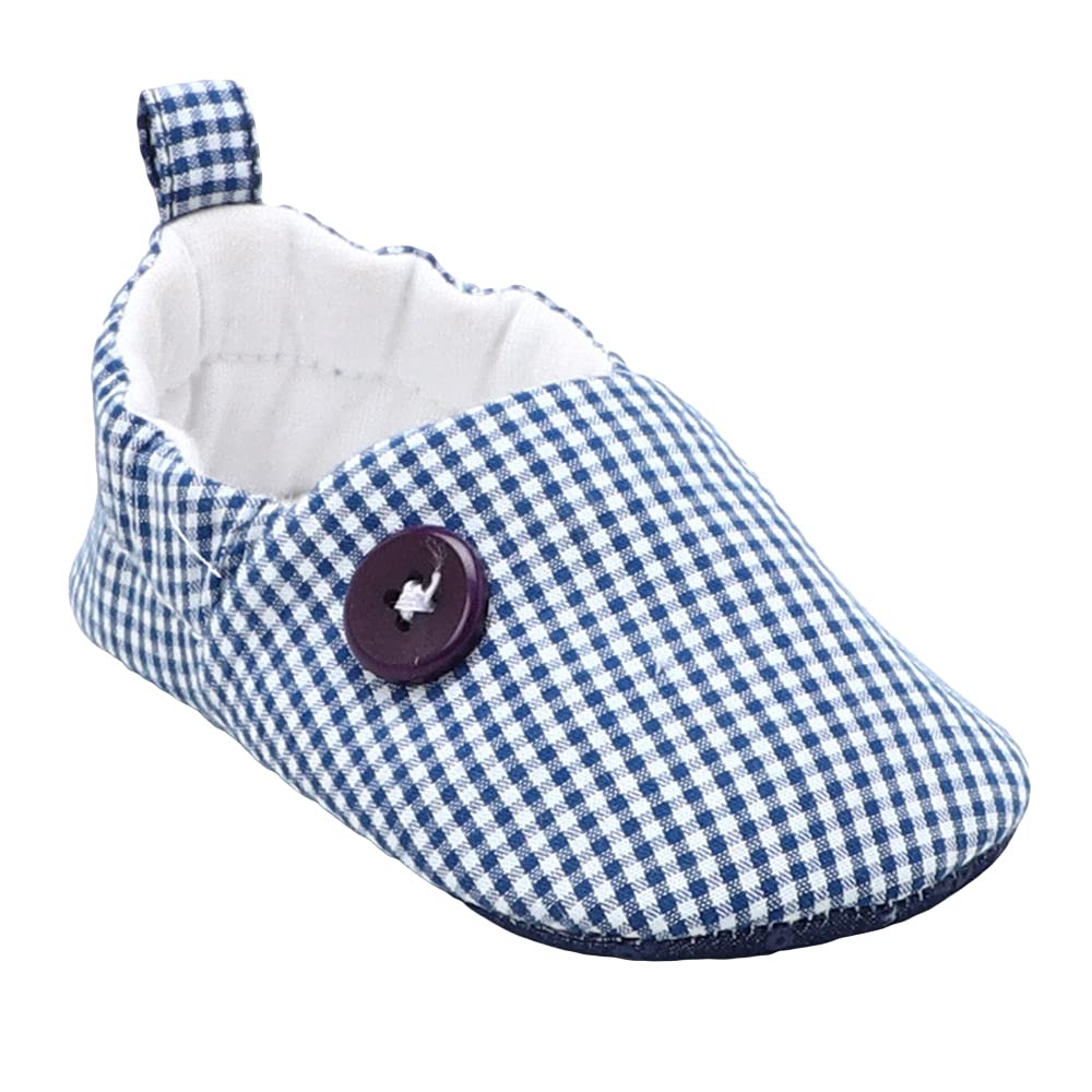 hopscotch Boys and Girls Cotton Check Printed With Button Applique Infant Shoes in Blue Color-picture-12