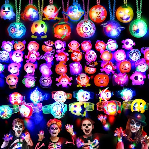 Image of 118 PCS Halloween Party Favors Bulk, 80 Rings, 14 Brooches, 12 Necklaces, 12 Bracelets,Halloween Toys for Kids, Glow in the Dark Toys, Bulk Halloween Goodie Bag Fillers, Halloween Party Supplies