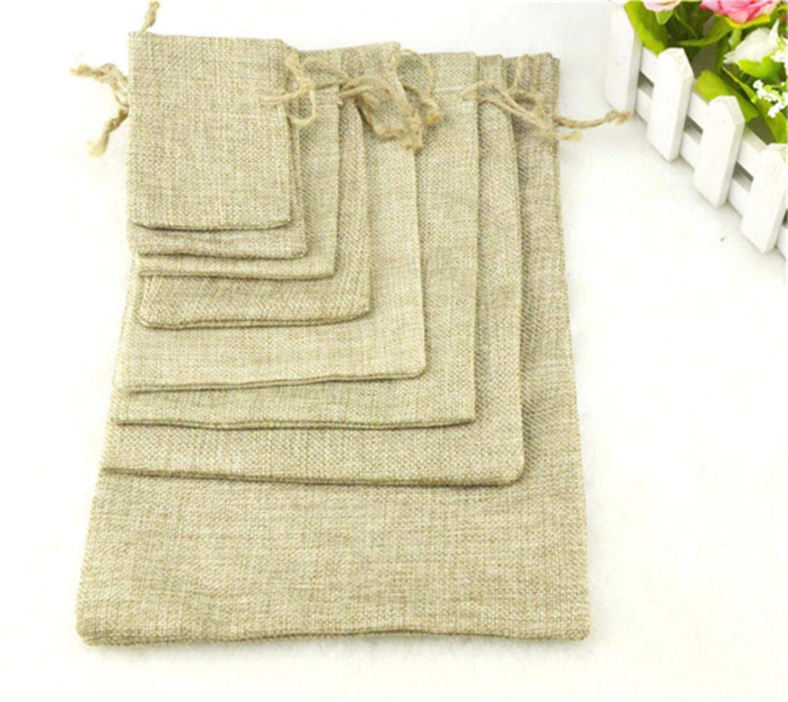 TTBDAN 10Pcs Linen Jute Drawstring Pouch Cotton Christmas Bags Box Packages For Packaging Wedding Party Candy Bags,Khaki,25X35Cm