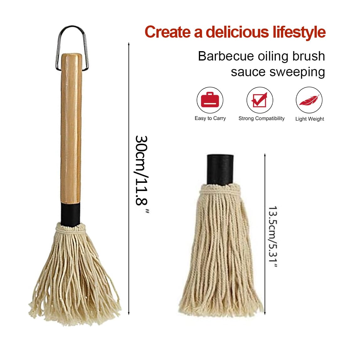 Spazzola da cucina 2 pezzi, Testine di ricambio extra, Professionale, Accessori per barbecue, Mocio in legno per salse e marinate, Spazzola da cucina, Spazzola da cucina in silicone