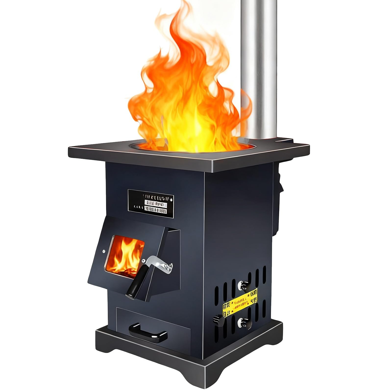 Stufa a legna resistente, rivestimento interno in ghisa, corpo in acciaio, stufa a legna con tubi per camino e forno per riscaldamento interno ad alta efficienza energetica