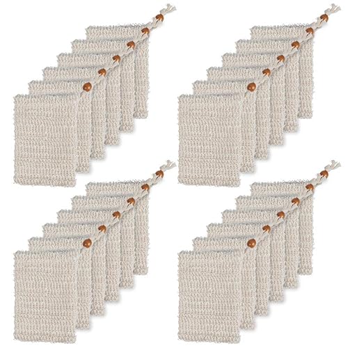 BUYGO O - Paquete de 30 bolsas exfoliantes de jabón, ahorrador de jabón natural, hecha a mano, bolsa de jabón de malla de sisal con cordón para uso