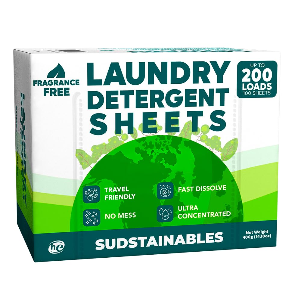 Sudstainables Laundry Detergent Sheets 200 Loads – Dissolvable Laundry Sheet for Washing Machines, Compact Alternative to Liquid & Powder Detergent, Travel-Friendly Soap | Fragrance Free