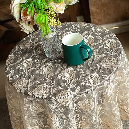 Sutavia 33"RD Lace Rose Fabric Round Tablecloth Gold Floral Coffee Table Cover Classic Dustproof Table Protector thumb #1