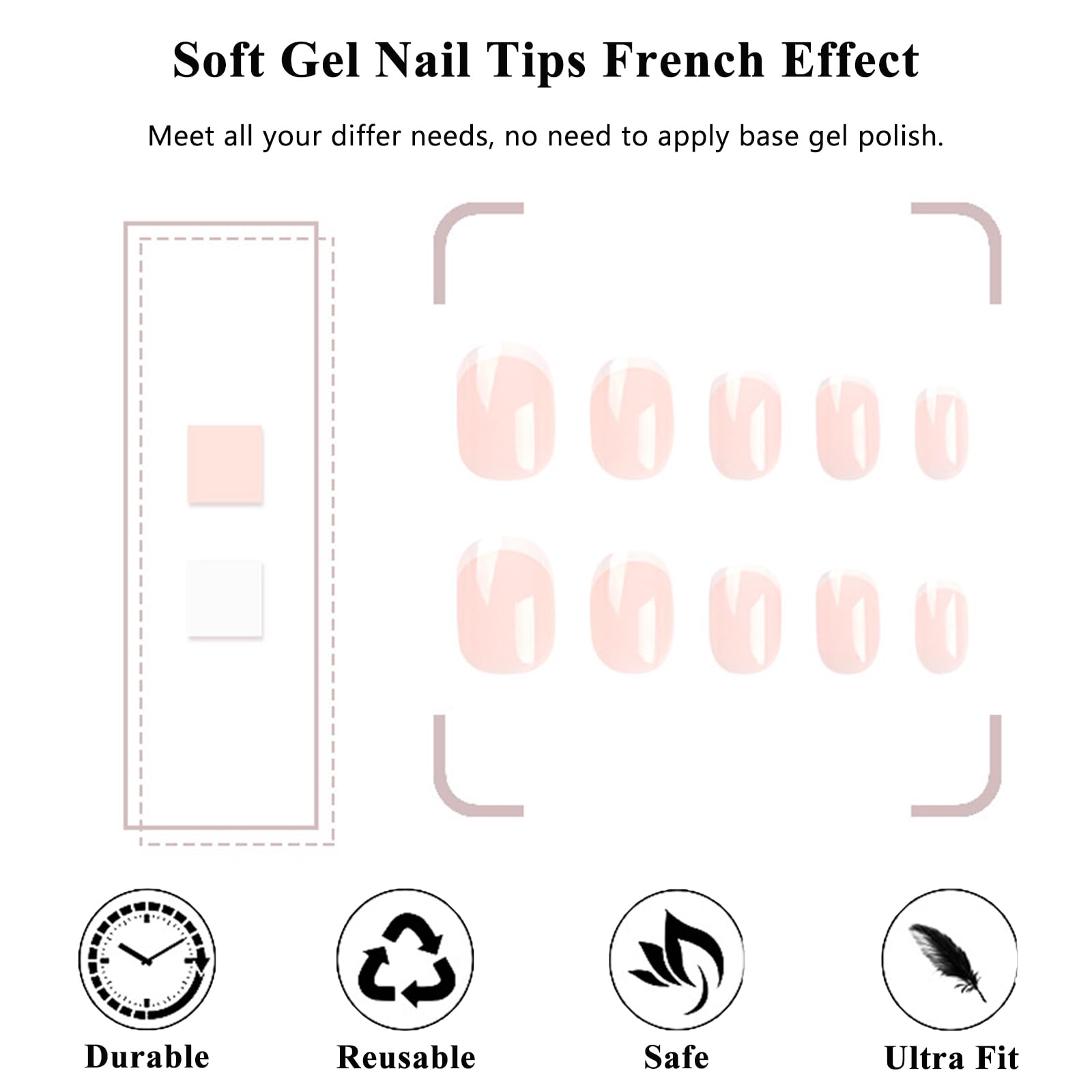 French Tip False Nails, 24Pcs Press on Nails Short, Natural White French Tip Nails Nude - Image 3