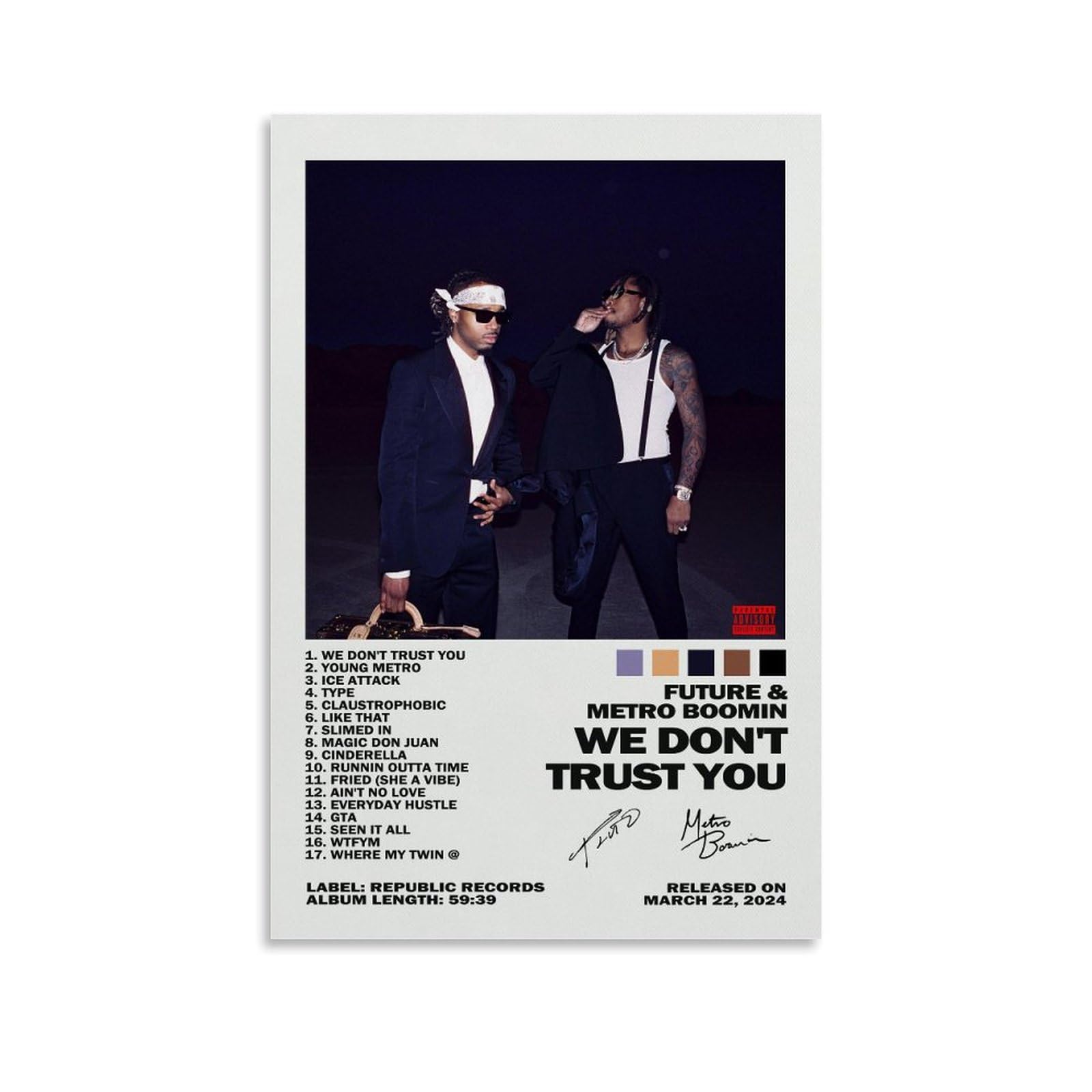 Jundashang Rapper Future And Metro Boomin Poster We Don't Trust You Signature Canvas Art Poster And Wall Art Hanging Decor for Modern Family Corridor Posters 12x18inch(30x45cm)